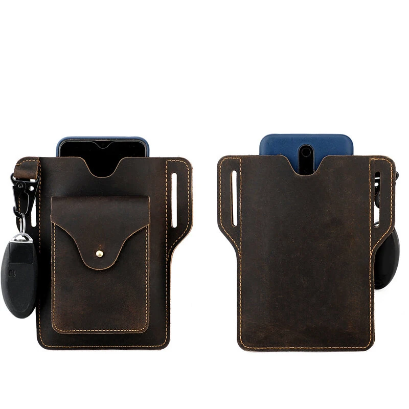 (image for) Ekphero Retro Men's Waist Bag Genuine Leather Belt Bag Key Waist Work Pocket Phone Bag for Belt Wearable Holster
